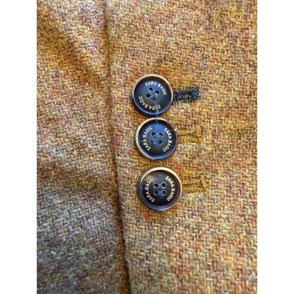 Zara Blazer Womens L‎ Mustard Yellow Excellent Shetland Wool Elbow Patch Jacket - Picture 10 of 11